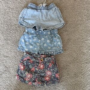 Girls Denim & Floral Shorts Bundle - Light Blue, Chambray, Floral